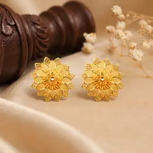 Gold-Plated Intricate Floral Stud Earrings thumbnail 1