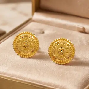 Ethnic Gold Plated Round Floral Pasha Stud Earrings for Daily Wear thumbnail 1