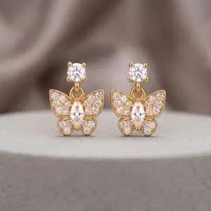 Sparkling American Diamond Butterfly Dangle Earrings thumbnail 1