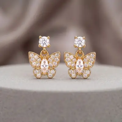 Sparkling American Diamond Butterfly Dangle Earrings