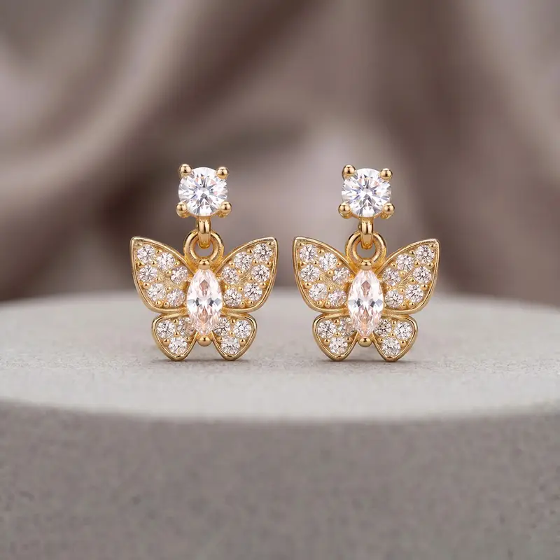 Sparkling American Diamond Butterfly Dangle Earrings - View 1