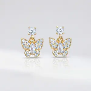 Sparkling American Diamond Butterfly Dangle Earrings thumbnail 2
