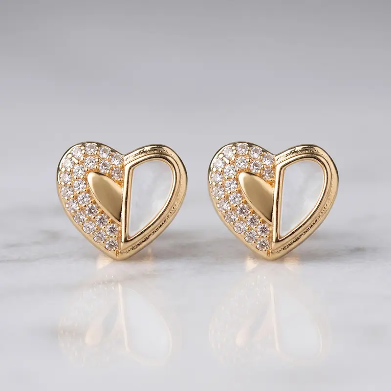 Romantic Gold-Plated Half-Shell Heart Earrings - View 1
