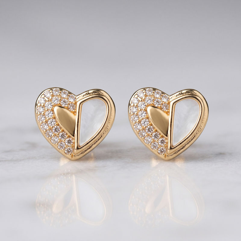 Romantic Gold-Plated Half-Shell Heart Earrings - Earring in copper material with 24K Gold Plated plating