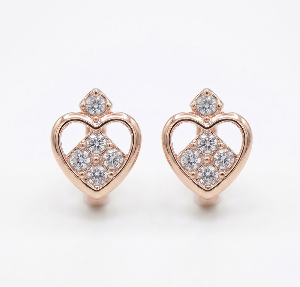 Elegant Diamond Pattern Rose-Gold Huggies - Earring in copper material with Rose Gold Plated plating