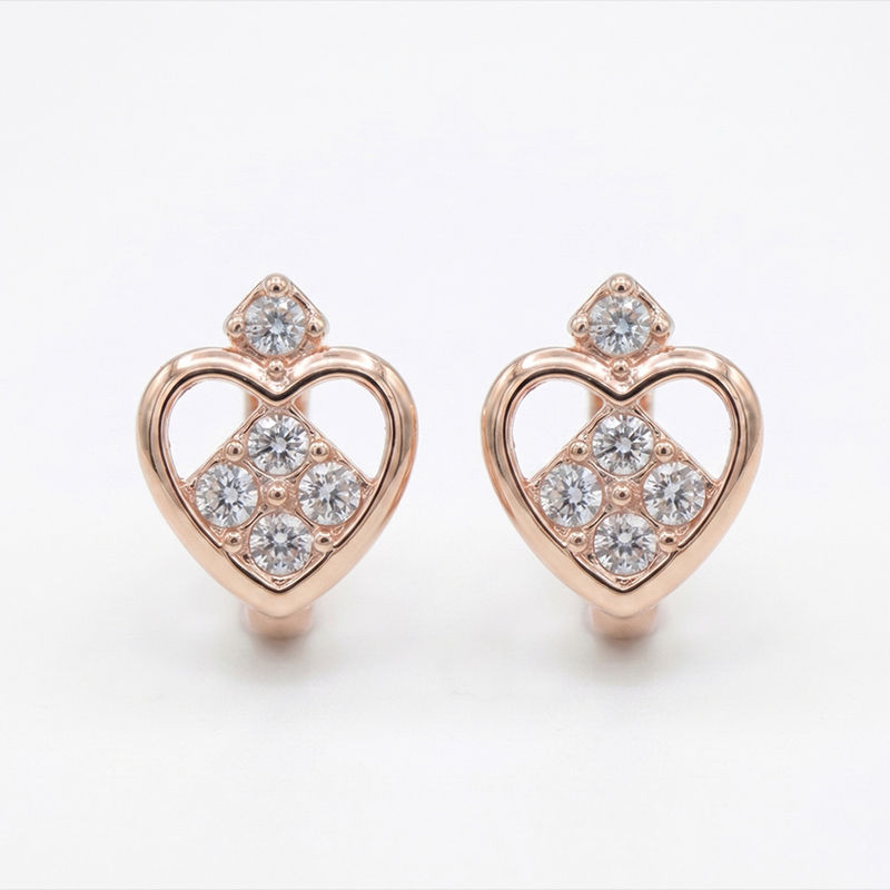 Elegant Diamond Pattern Rose-Gold Huggies - Earring in copper material with Rose Gold Plated plating