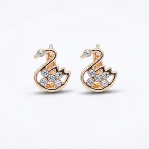 Elegant Crystal Swan Motif Rose-Gold Huggies thumbnail 1
