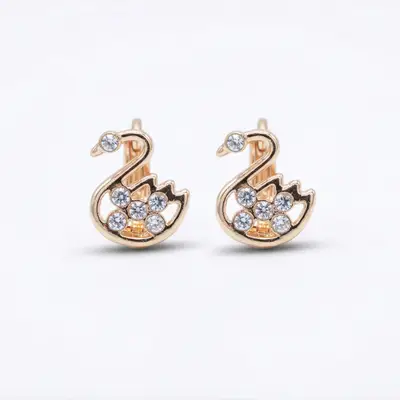 Elegant Crystal Swan Motif Rose-Gold Huggies