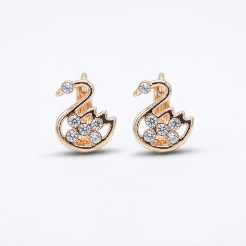 Elegant Crystal Swan Motif Rose-Gold Huggies - Earring in copper material with 24K Gold Plated plating