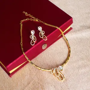 Exquisite Gold-Polish Forming Necklace Set with AD Stone Swirl Design thumbnail 1