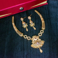 Gold-Toned Forming Collar Necklace Set with Filigree Fan Pendant thumbnail 1