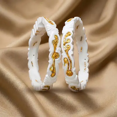 Lotus Shankha Bangles with Gold Polish - Bangle Jewellery