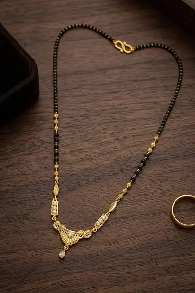 Elegant Scalloped Teardrop High-Polished Gold-Plated Mangalsutra