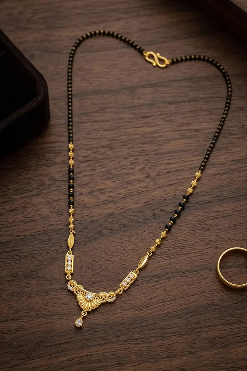 Elegant Scalloped Teardrop High-Polished Gold-Plated Mangalsutra - Mangalsutra in Brass material with 24K Gold Plated plating