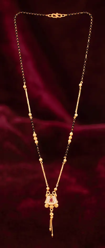 Traditional Ruby-Accent High-Polished Gold-Plated Mangalsutra