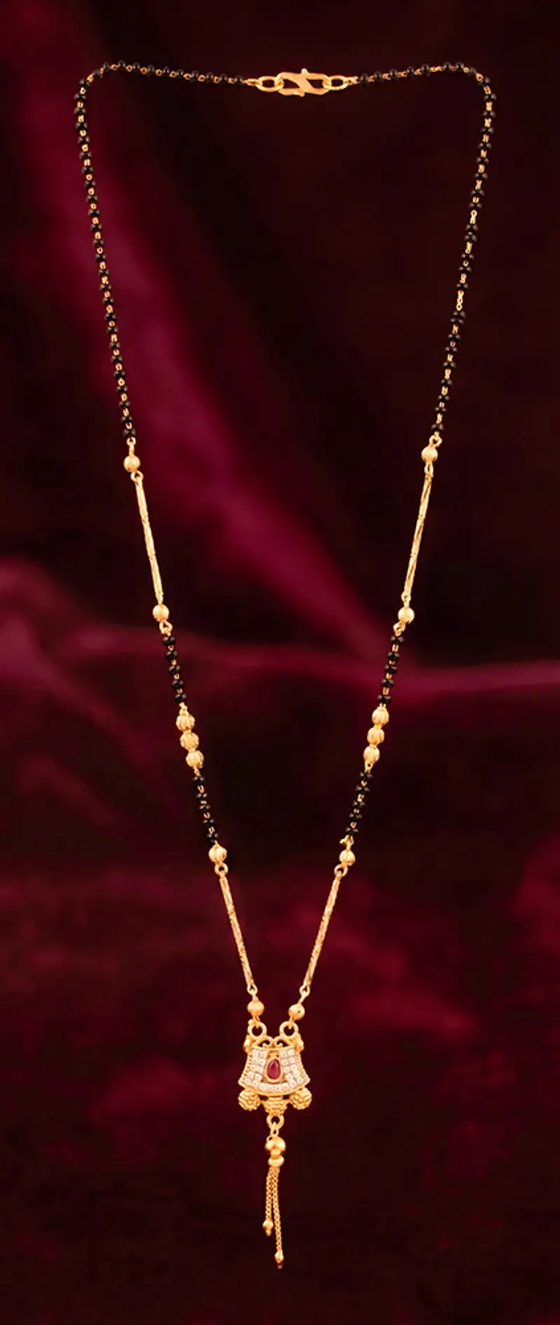 Traditional Ruby-Accent High-Polished Gold-Plated Mangalsutra - Mangalsutra in Brass material with 24K Gold Plated plating
