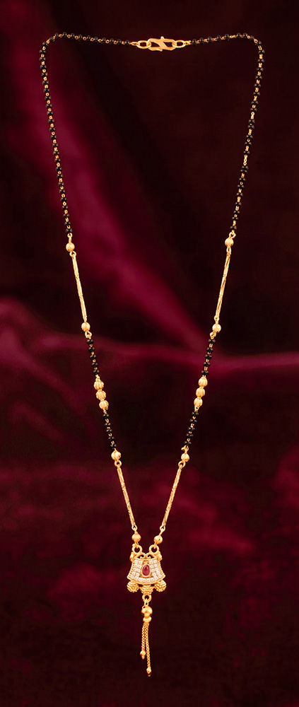 Traditional Ruby-Accent High-Polished Gold-Plated Mangalsutra - Mangalsutra in Brass material with 24K Gold Plated plating