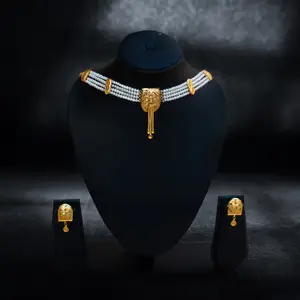 Multi-Strand Pearl Choker with Gold-Plated Tassel Centerpiece thumbnail 1