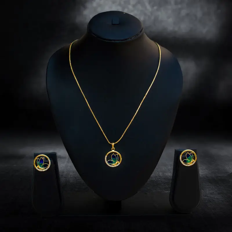 Gold-Plated Chain with Enamel Butterfly Motif Pendant - View 1
