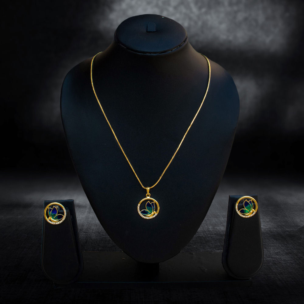 Gold-Plated Chain with Enamel Butterfly Motif Pendant - Necklace in Brass material with 24K Gold Plated plating
