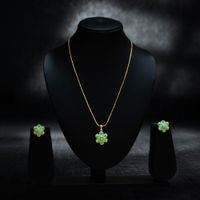 Delicate Gold-Plated Chain with Green Enamel Floral Pendant thumbnail 1