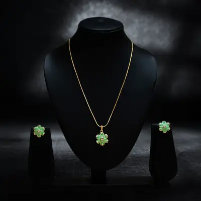 Delicate Gold-Plated Chain with Green Enamel Floral Pendant
