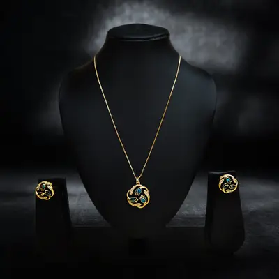 Gold-Plated Chain with Swirling Enamel Floral Pendant