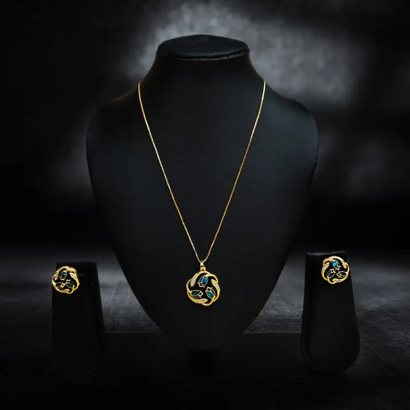 Gold-Plated Chain with Swirling Enamel Floral Pendant - View 1