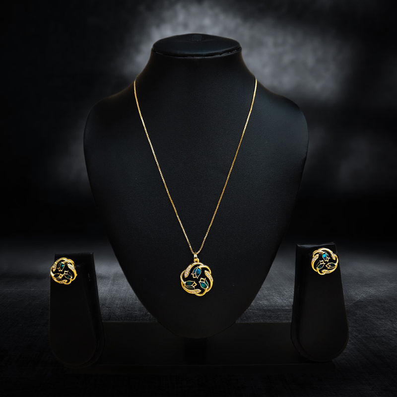 Gold-Plated Chain with Swirling Enamel Floral Pendant - Necklace Set in Brass material with 24K Gold Plated plating