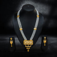 Gold-Plated Long Pearl Necklace with Floral Pendant thumbnail 1