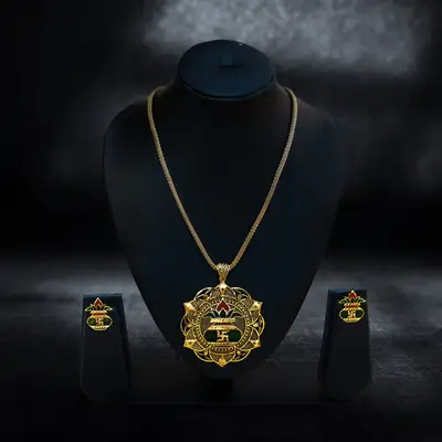 Gold-Plated Swastika & Kalash Pendant Set