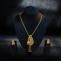 Gold-Plated Intricate Peacock Pendant Necklace Set thumbnail 1