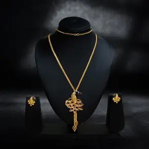 Gold-Plated Enamel Peacock Pendant Set thumbnail 1