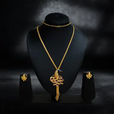 Gold-Plated Enamel Peacock Pendant Set