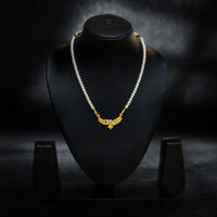Elegant Single Strand Pearl Necklace with Gold-Plated Leaf Motif thumbnail 1