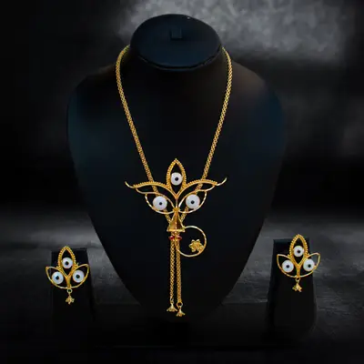 Devotional Durga Mata Face Necklace Set with Shell Accents