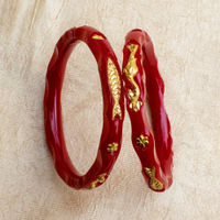 Auspicious Fish & Floral Red Pola Bangles thumbnail 1