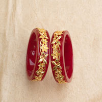 Elegant Gold-Plated Flower Motif Red Pola thumbnail 1