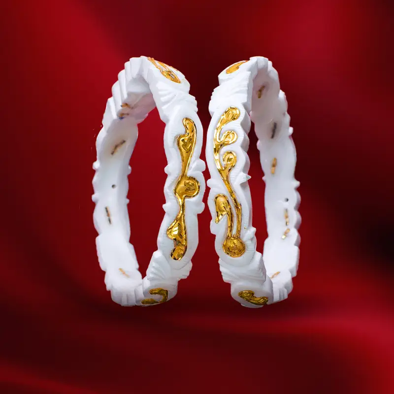 Original Shell Shankha (Shakha) Bangles with Gold-Plated Butterfly and Peacock - Shankha in Shankha: Original Shell, Base Metal: Copper material with 24K Gold Plated plating