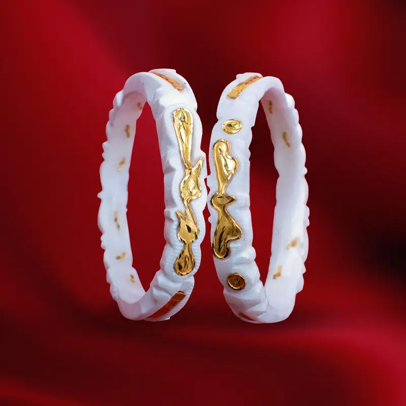 Elegant Gold-Plated Butterfly and Peacock Shankha (Shakha) Bangles - Shankha in Shankha: Original Shell, Base Metal: Copper material with 24K Gold Plated plating