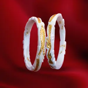 Original Shankha (Shakha) Bangles with Gold-Plated Fish & Peacock Design thumbnail 1