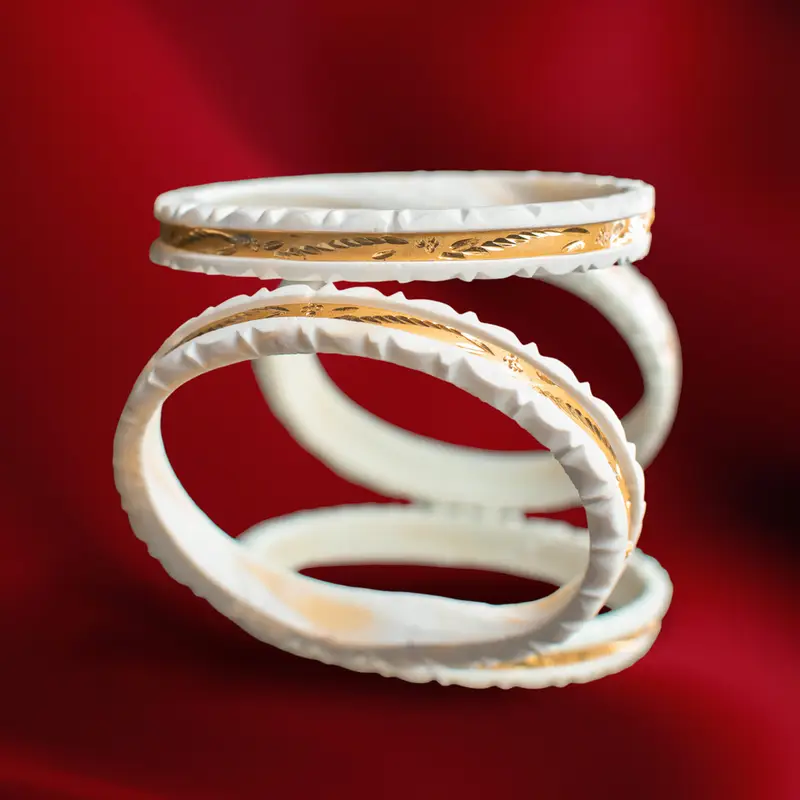 Original Shankha (Shakha) Bangles with Engraved Gold-Plated Patti - Shankha in Shankha: Original Shell, Base Metal: Copper material with 24K Gold Plated plating