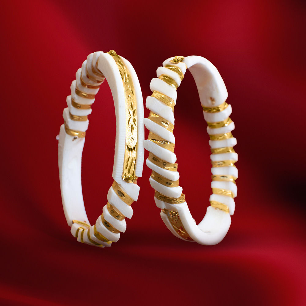 Spiral Design Original Shankha with Gold-Plated Accents - Shankha in Shankha: Original Shell, Base Metal: Copper material with 24K Gold Plated plating
