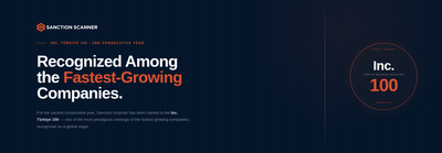 Sanction Scanner Named Among Inc. Magazine's Top 100 Fastest-Growing Companies for the Second Time 