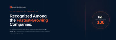 Sanction Scanner Named Among Inc. Magazine's Top 100 Fastest-Growing Companies for the Second Time 