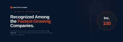 Sanction Scanner Named Among Inc. Magazine's Top 100 Fastest-Growing Companies for the Second Time 