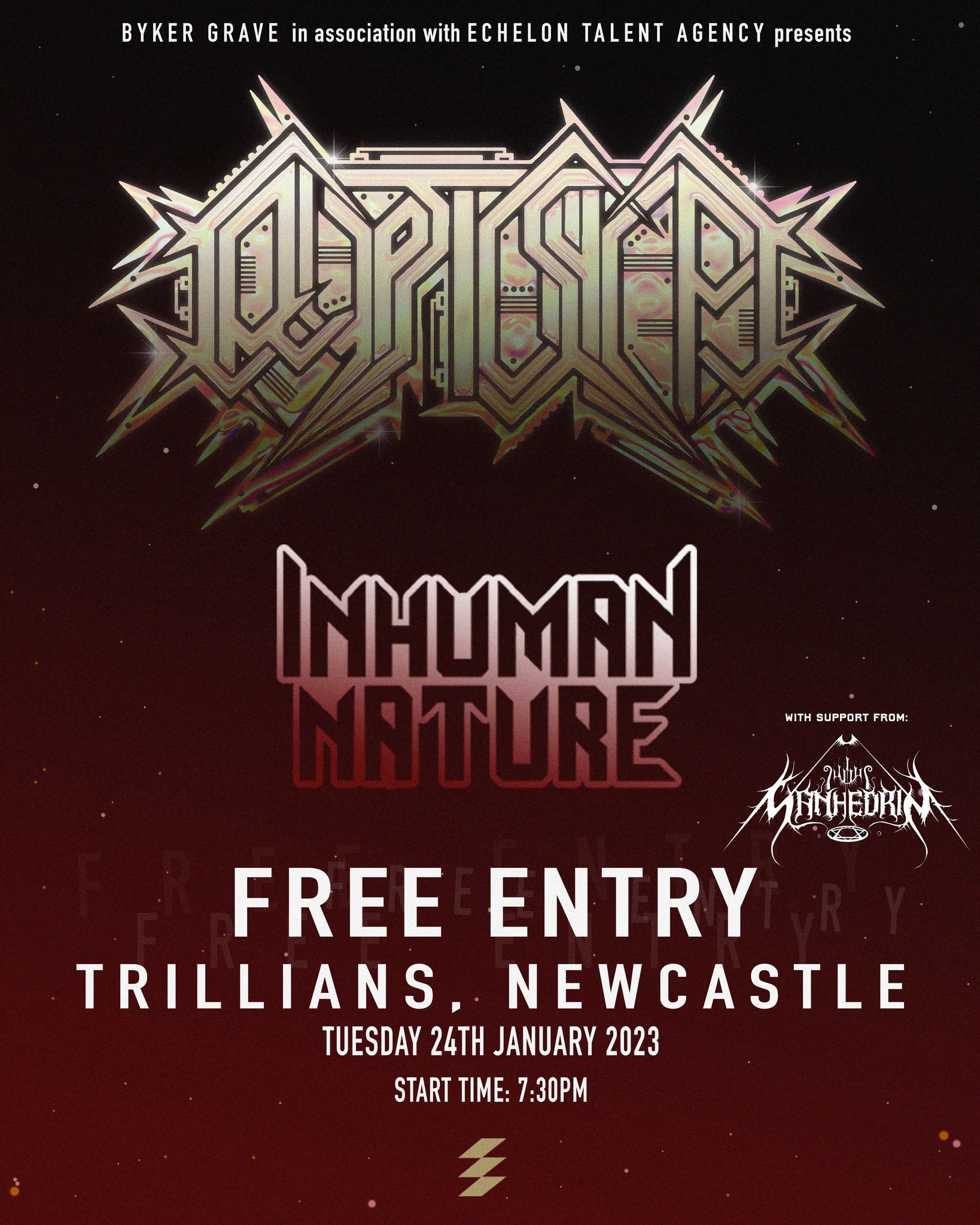 Sanhedrin live in Newcastle at Trillians with Cryptic Shift and Inhuman Nature – 25 Jan 2023