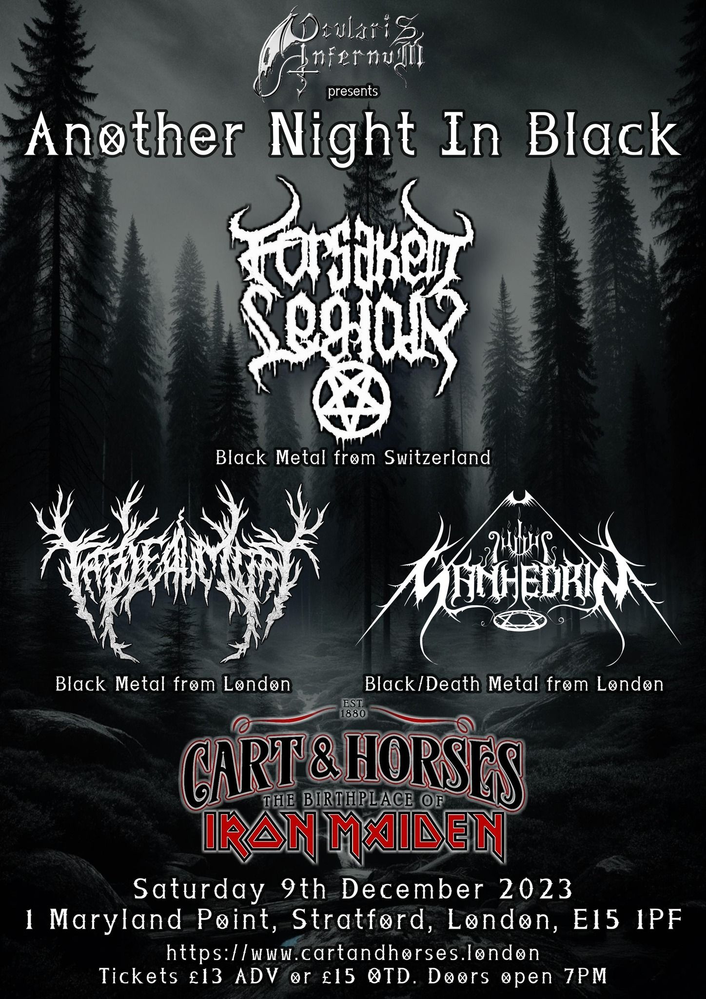 Sanhedrin live in London at Cart & Horses with Forsaken Legion and Tableau Mort – 09 Dec 2023