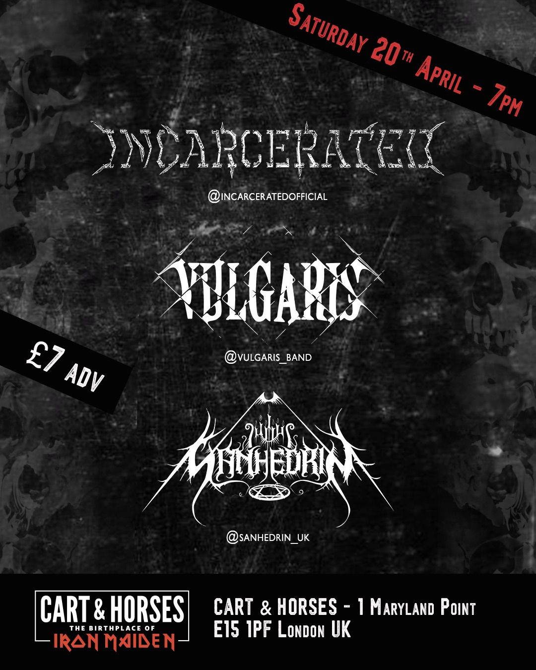 Sanhedrin live in London at Cart & Horses with Incarterated and Vulgaris – 20 Apr 2024