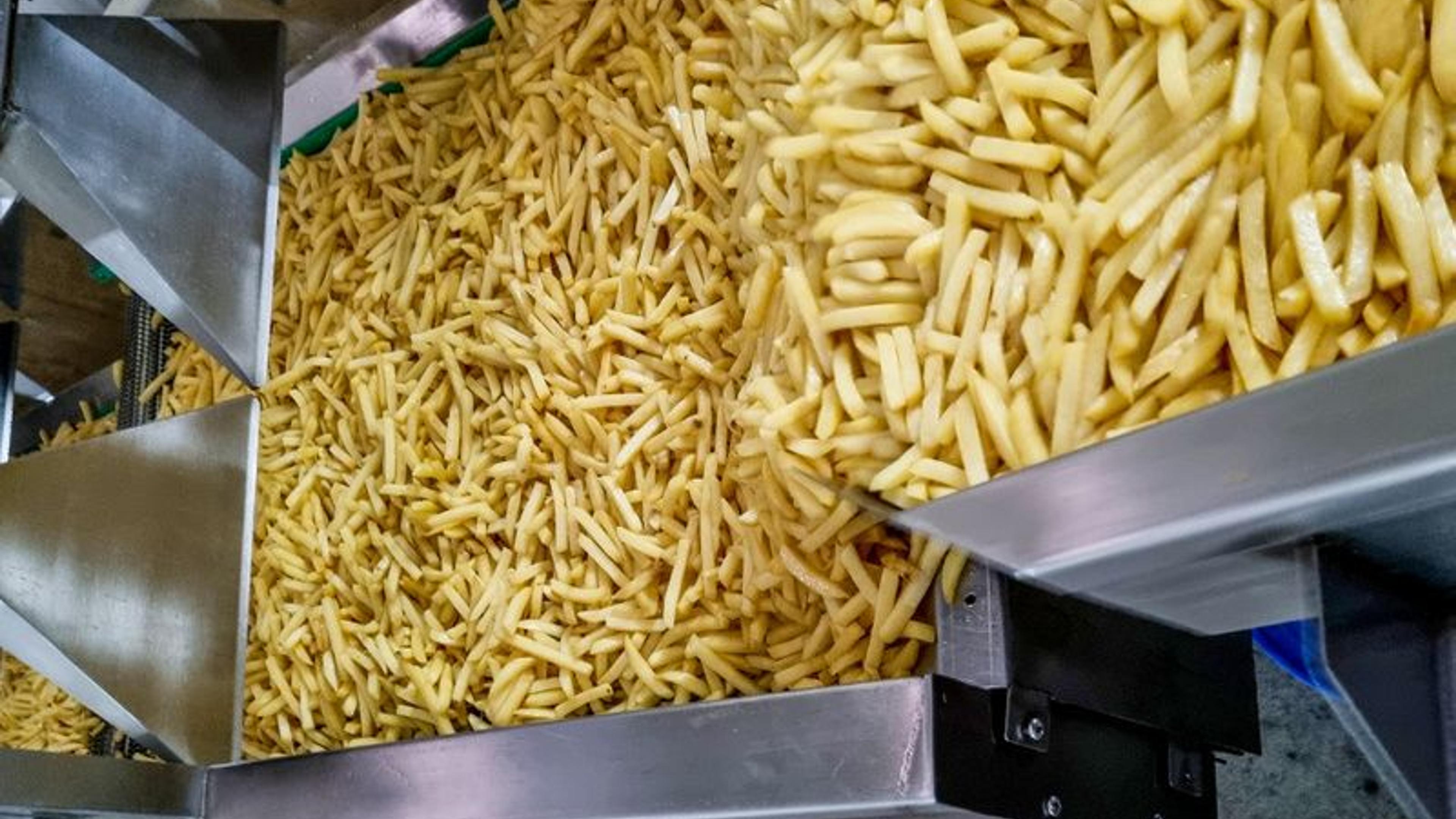 An image of fries in a processing machine